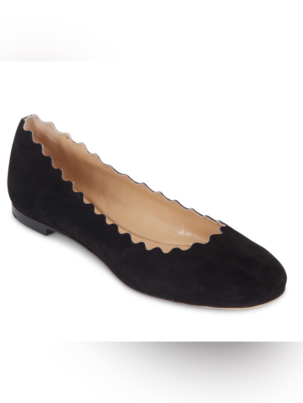 Chloe Black Suede Scalloped Ballet Flat size 39.5